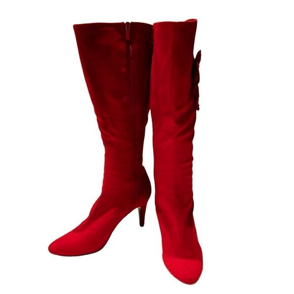 Velvet Heart Women's High-Heel Velvet Knee Boots Red Size 9.5M Full side zip - Picture 1 of 12